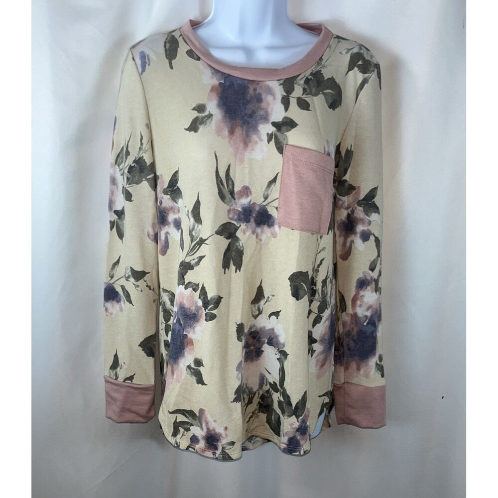 Whibe Birch Woman’s Floral Multicolor Tunic Style Blouse Size S Cottage Bohemian